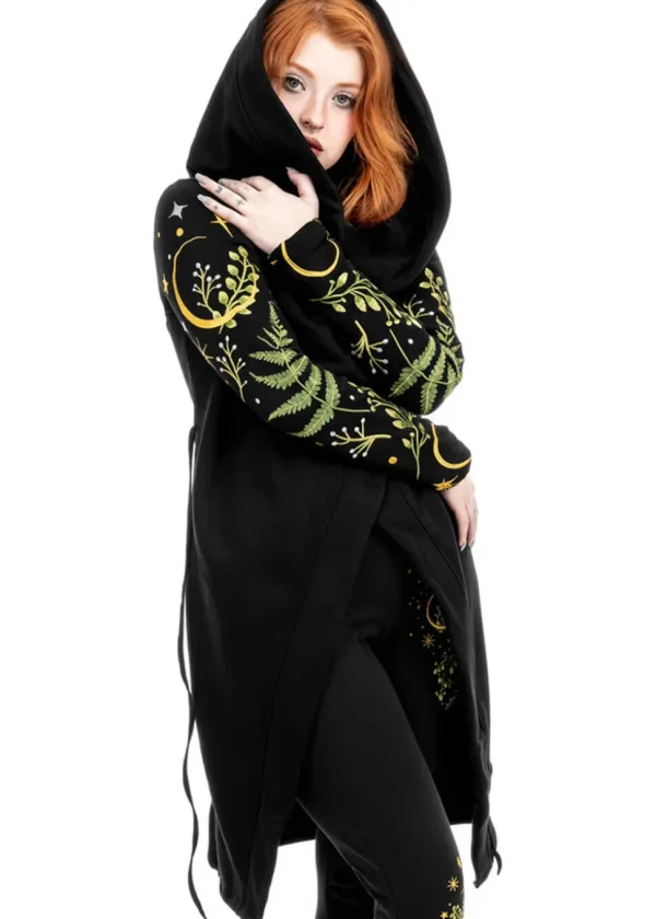 Restyle Herbal Fern Embroidery Hoodie Black