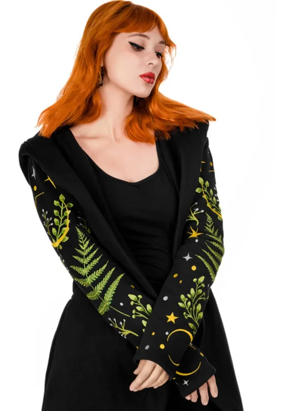 Restyle Herbal Fern Embroidery Hoodie Black