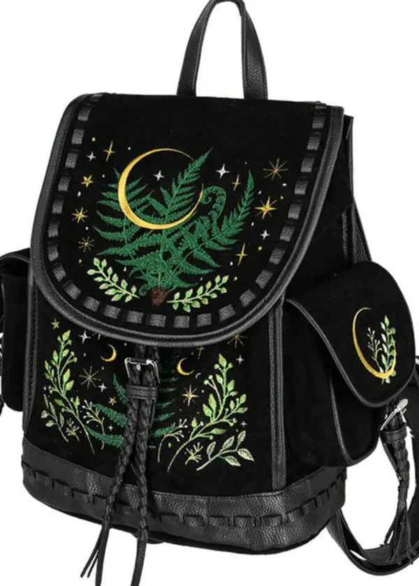 Restyle Herbal Fern Embroidery Backpack Black