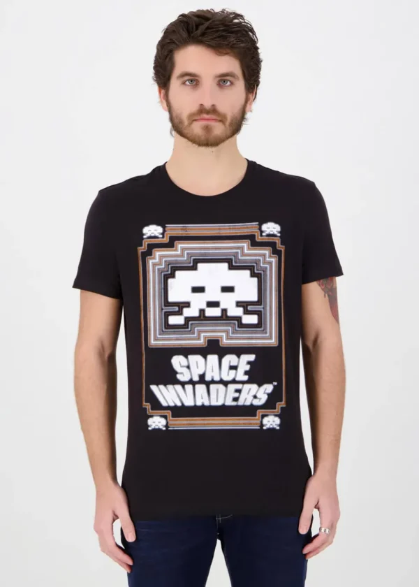 Retro Games Men's Space Invaders Glowing T-Shirt Black