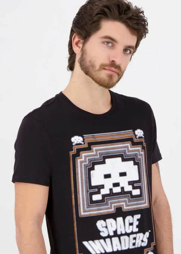 Retro Games Men's Space Invaders Glowing T-Shirt Black