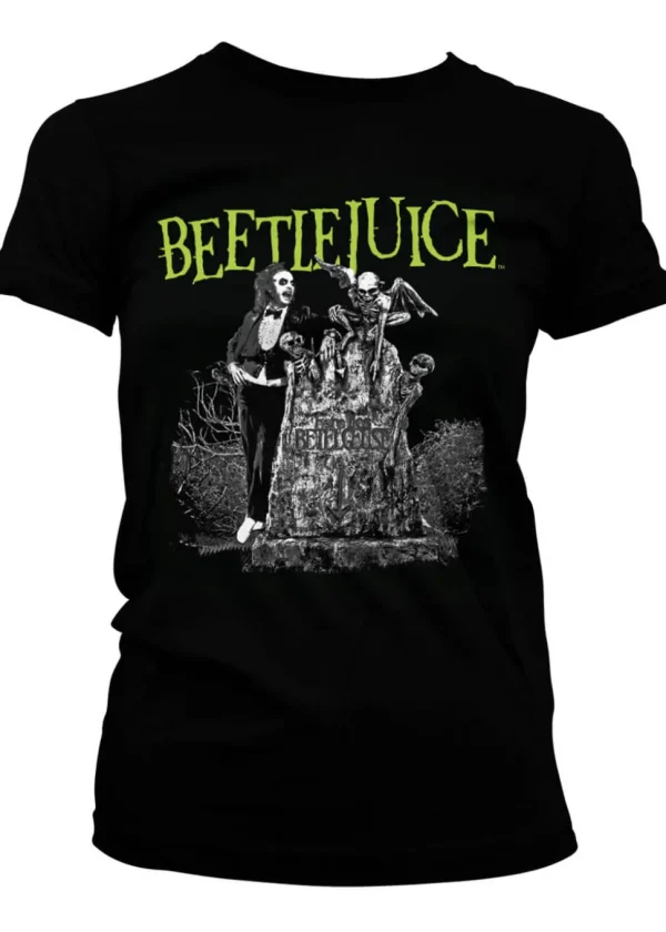 Retro Movies Beetlejuice Headstone Girly T-Shirt Black