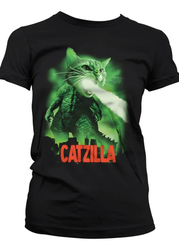 Retro Movies Catzilla Girly T-Shirt Black
