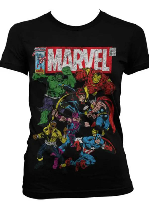 Retro Movies DC Comics Marvel Team-Up Girly T-Shirt Black
