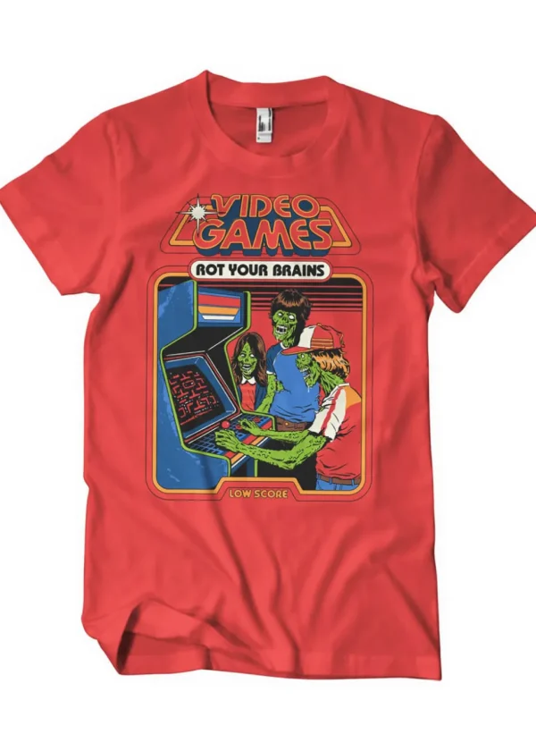 Retro Movies Rhodes Video Games Rot Your Brains T-Shirt Red