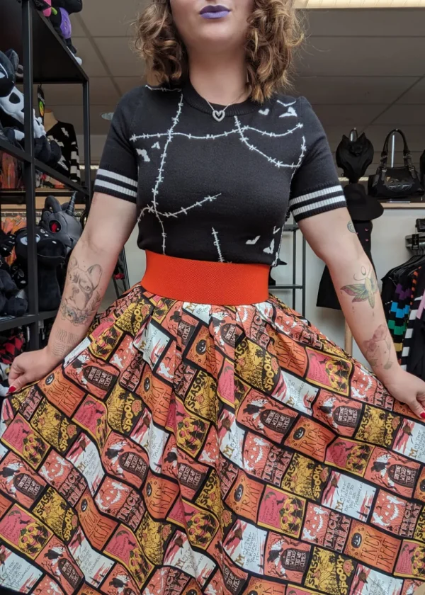 Retrolicious Doris Spooky Labels 50's Swing Skirt Multi