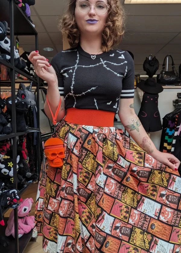 Retrolicious Doris Spooky Labels 50's Swing Skirt Multi