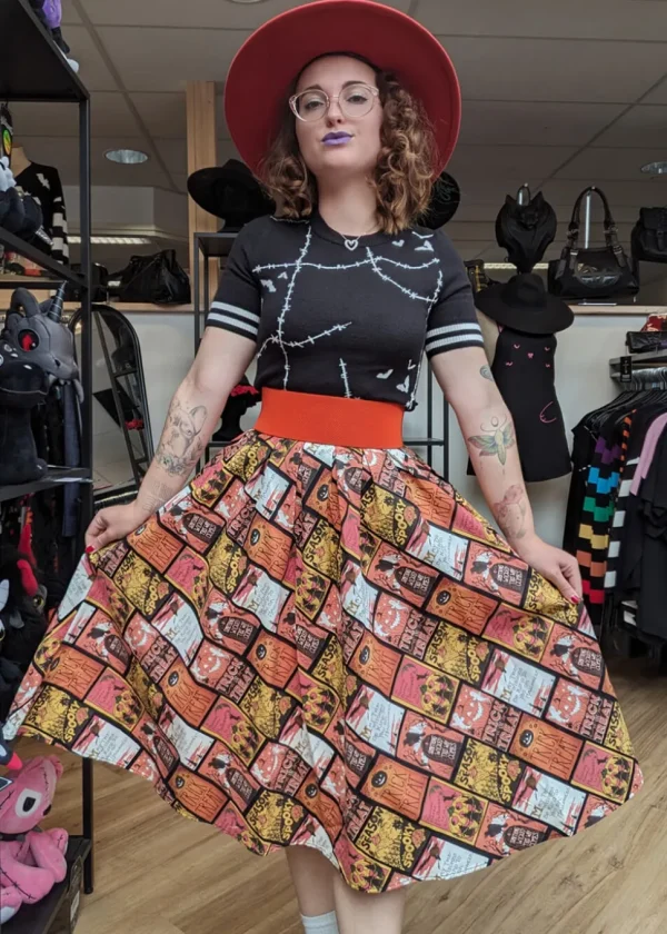Retrolicious Doris Spooky Labels 50's Swing Skirt Multi