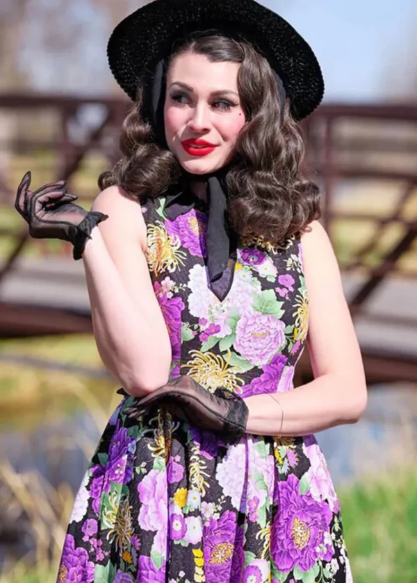 Retrolicious Vintage Floral 50's Swing Dress Purple