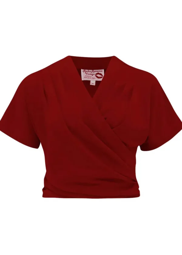 Rock N Romance Darla Korte Mouw 40's Wrap Blouse Wine