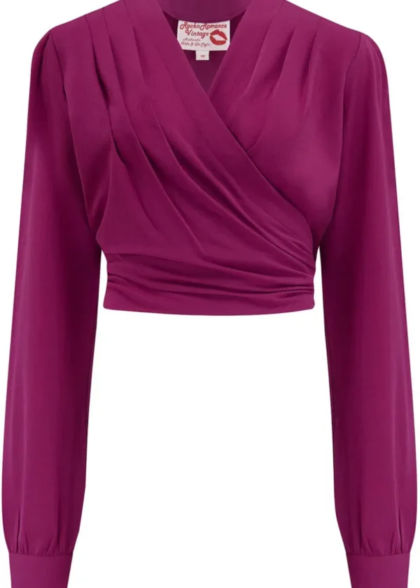 Rock N Romance Darla Lange Mouw 40's Wrap Blouse Plum