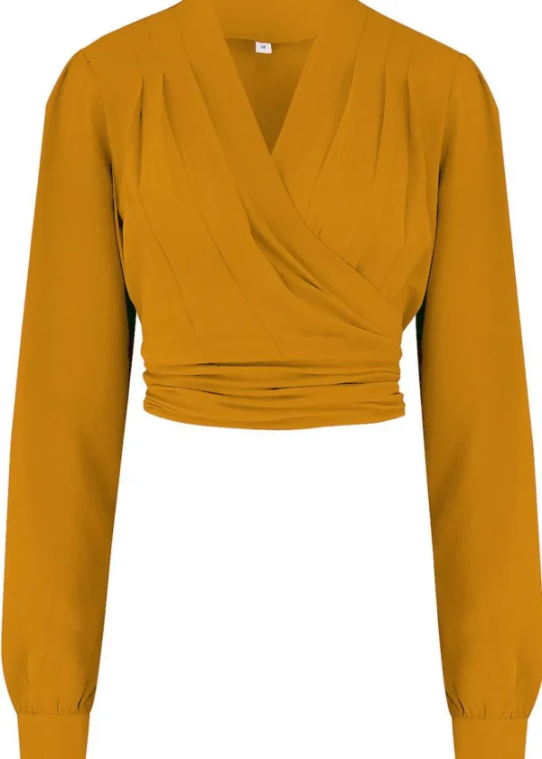 Rock N Romance Darla Long Sleeve 40's Wrap Blouse Mustard