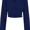 Rock N Romance Darla Long Sleeve 40's Wrap Blouse Navy Blue