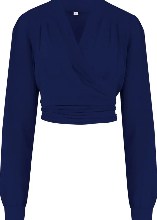 Rock N Romance Darla Long Sleeve 40's Wrap Blouse Navy Blue