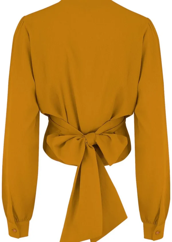 Rock N Romance Darla Long Sleeve 40's Wrap Blouse Mustard