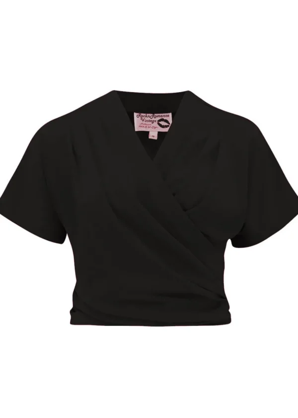 Rock N Romance Darla Short Sleeve 40's Wrap Blouse Black