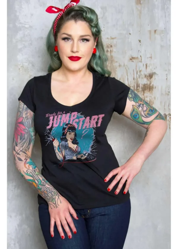 Rumble59 Ready for a Jumpstart Girly T-Shirt Black