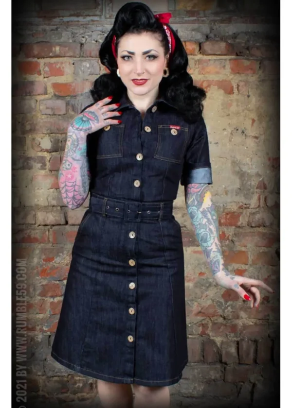 Rumble59 Rockabilly Denim A-Line Dress Navy