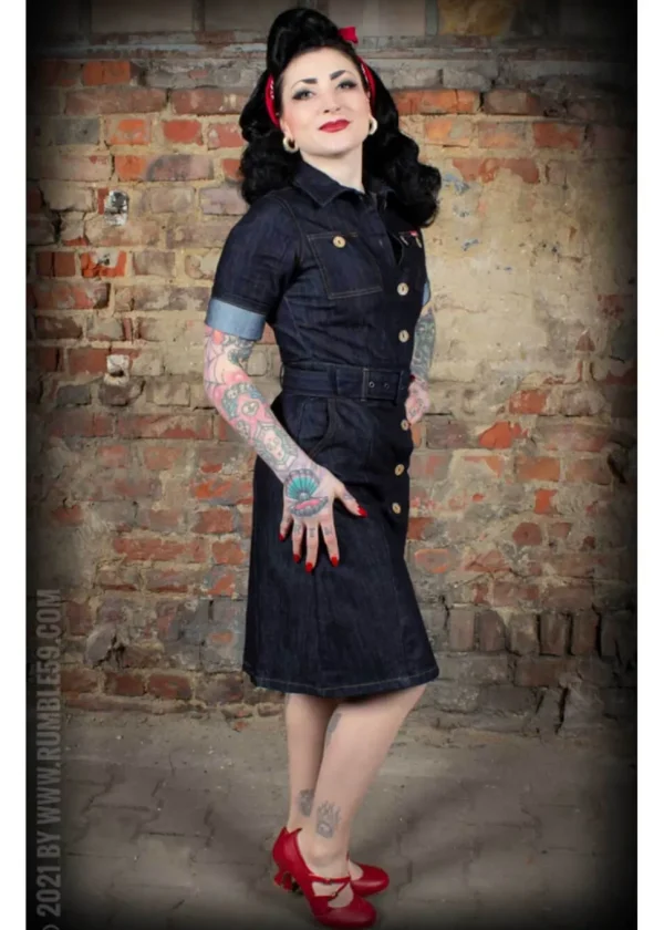 Rumble59 Rockabilly Denim A-Line Dress Navy