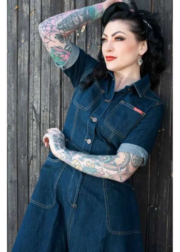 Rumble59 Rocking Rosie Jeans 50's A-Line Dress Navy