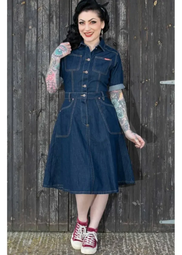 Rumble59 Rocking Rosie Jeans 50's A-Line Dress Navy