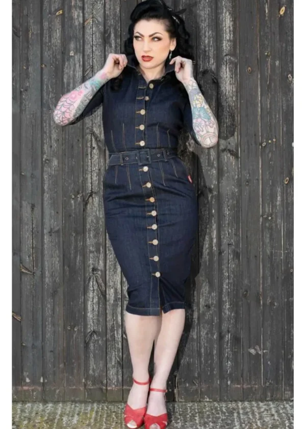 Rumble59 Second Skin Jeans 50's Pencil Dress Denim Navy