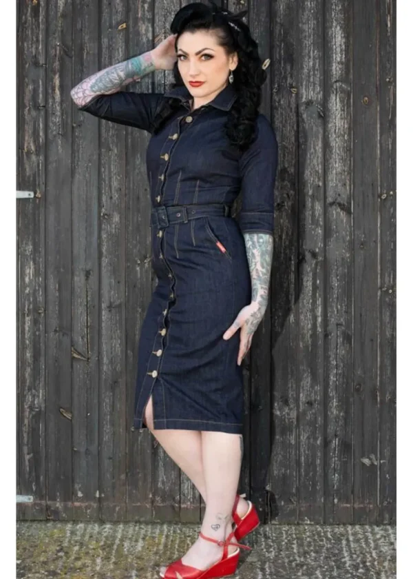 Rumble59 Second Skin Jeans 50's Pencil Dress Denim Navy