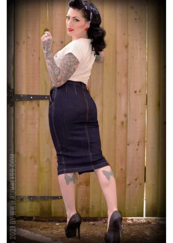 Rumble59 Second Skin Jeans 50's Pencil Skirt Denim Navy