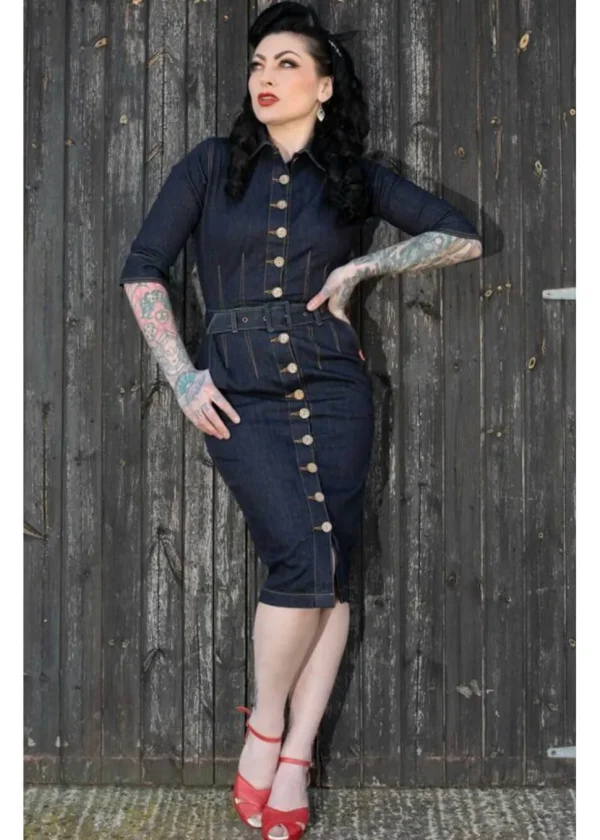 Rumble59 Second Skin Jeans 50's Pencil Dress Denim Navy