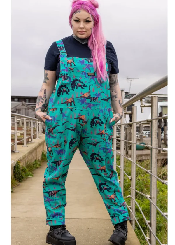 Run & Fly Adventure Dinosaur Twill 70's Dungarees Jade