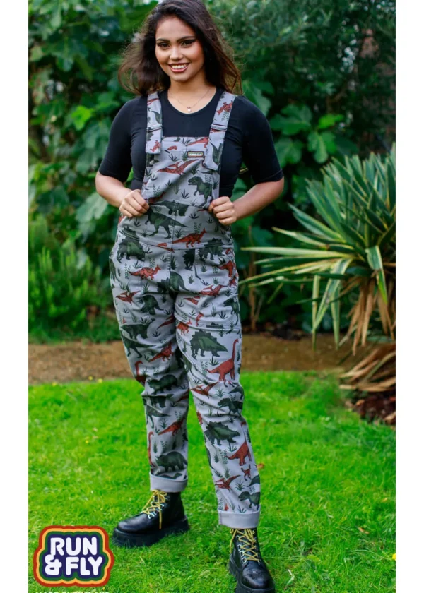 Run & Fly Adventure Dinosaur Twill 70's Dungarees Grey