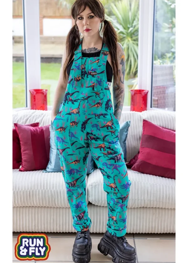 Run & Fly Adventure Dinosaur Twill 70's Dungarees Jade