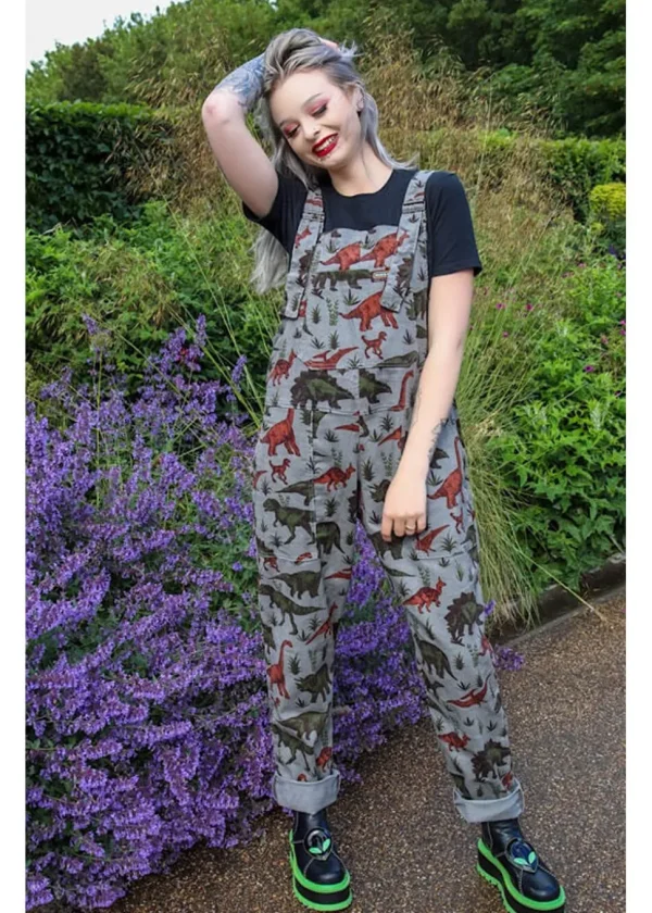 Run & Fly Adventure Dinosaur Twill 70's Dungarees Grey