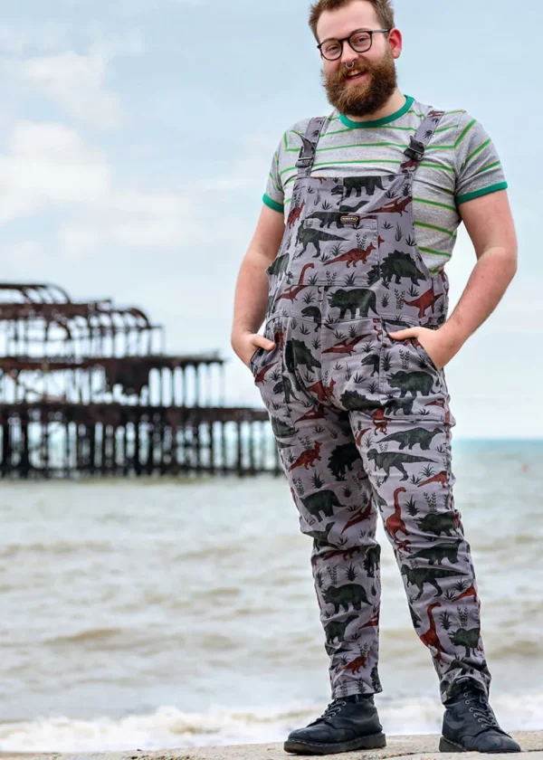 Run & Fly Adventure Dinosaur Twill 70's Dungarees Grey