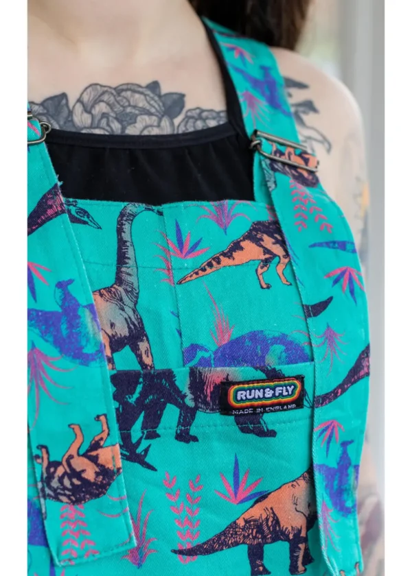 Run & Fly Adventure Dinosaur Twill 70's Dungarees Jade