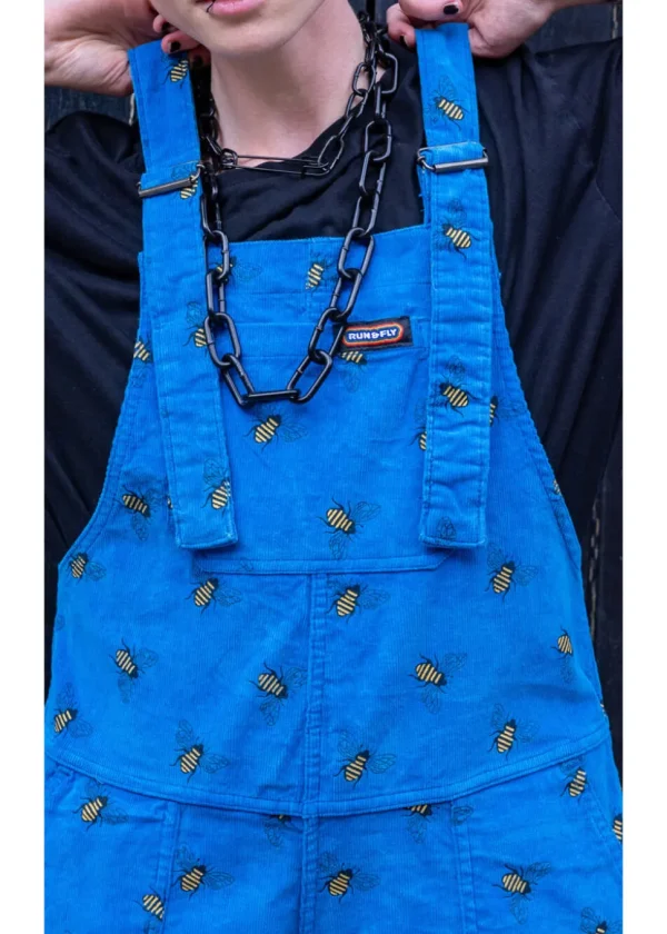 Run & Fly Bee Corduroy 70's Dungarees Blue