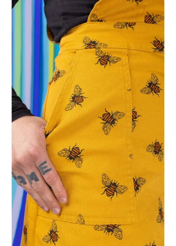 Run & Fly Bees Knees Twill 60's Pinafore Dress Gold