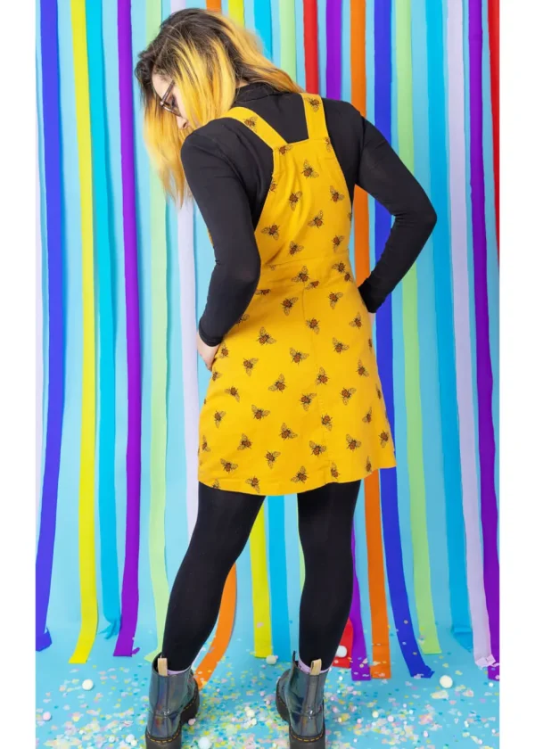 Run & Fly Bees Knees Twill 60's Pinafore Dress Gold