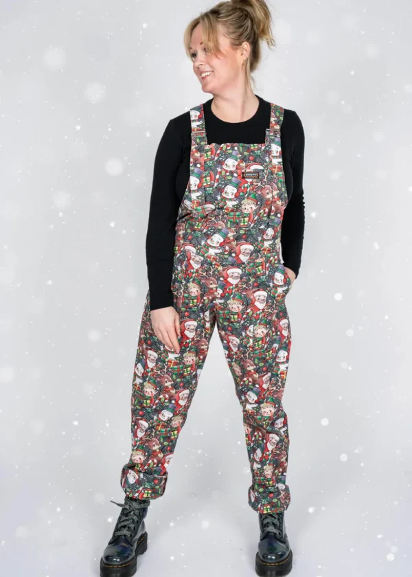 Run & Fly Christmas Cuties 70's Dungarees Black