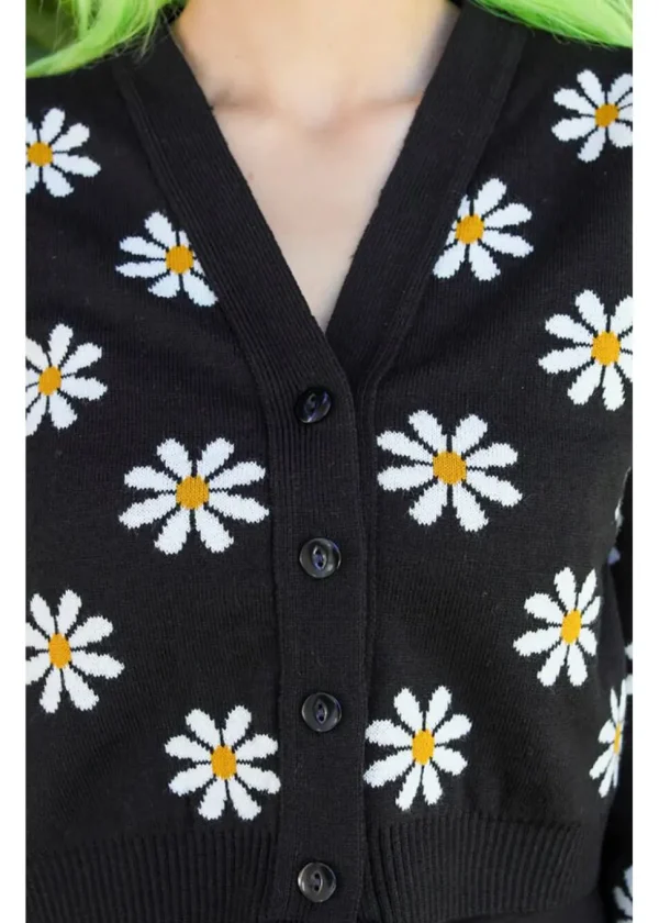 Run & Fly Daisy Cropped 70's Cardigan Black