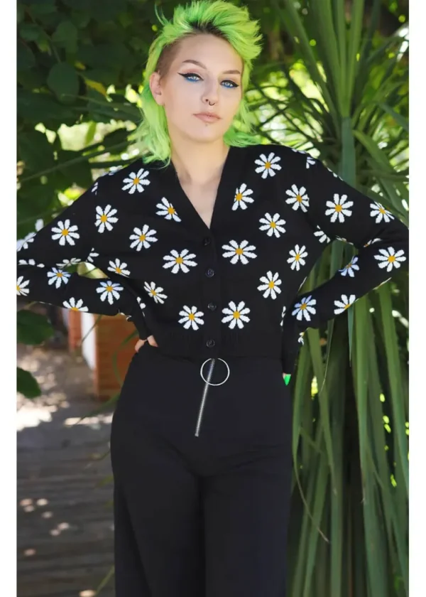 Run & Fly Daisy Cropped 70's Cardigan Black