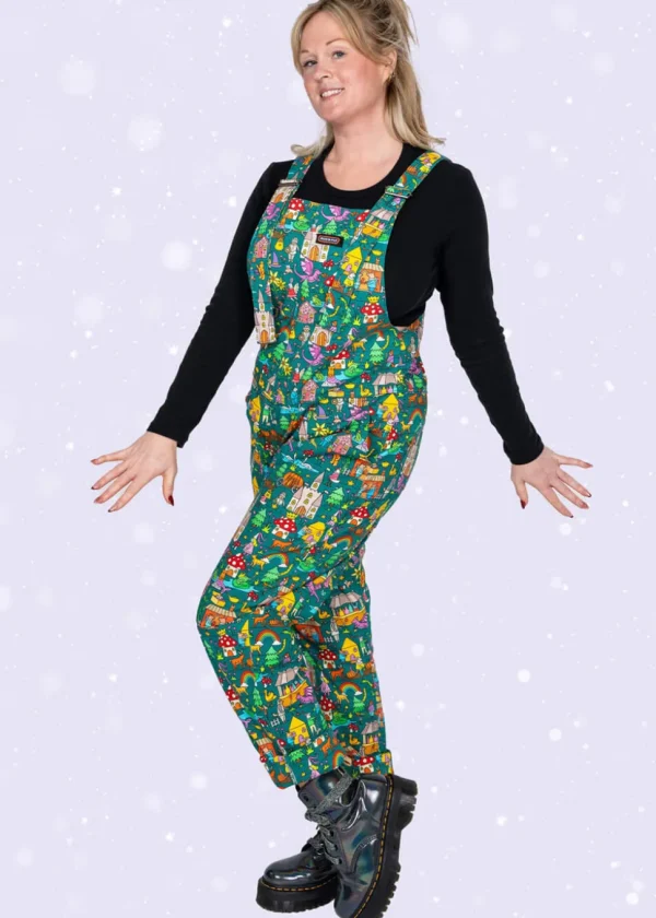 Run & Fly Fairytale Mushroom 70's Dungarees Green