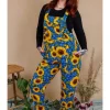 Run & Fly Forget Me Not Sunflowers 70's Dungarees Blue