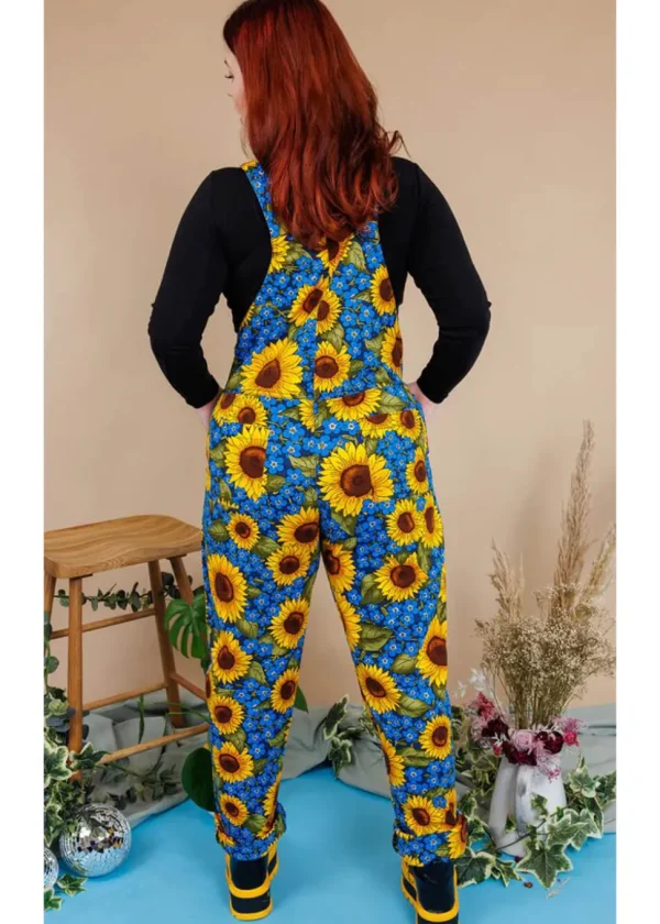 Run & Fly Forget Me Not Sunflowers 70's Dungarees Blue