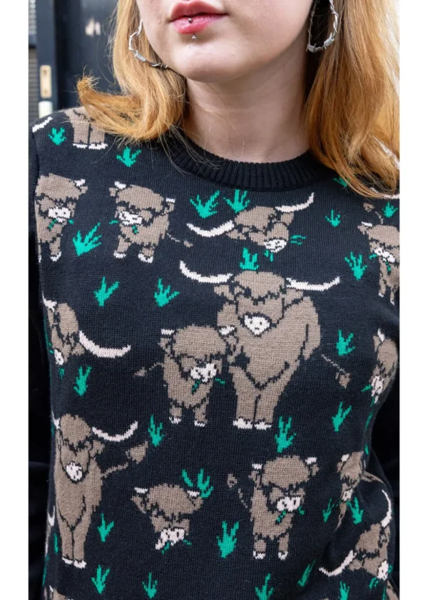 Run & Fly Highland Cows Sweater Black