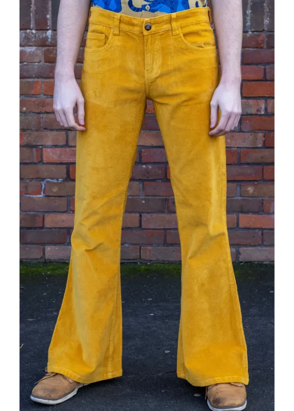 Run & Fly Mens Corduroy 70's Flare Trousers Mustard Gold