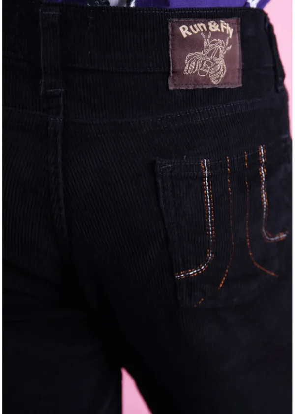 Run & Fly Mens Corduroy 70's Flare Trousers Black