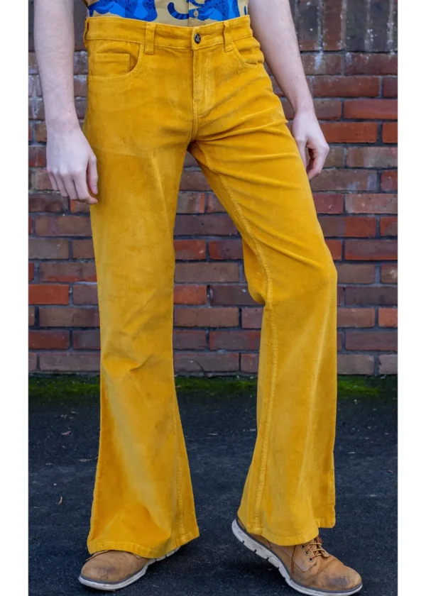 Run & Fly Mens Corduroy 70's Flare Trousers Mustard Gold
