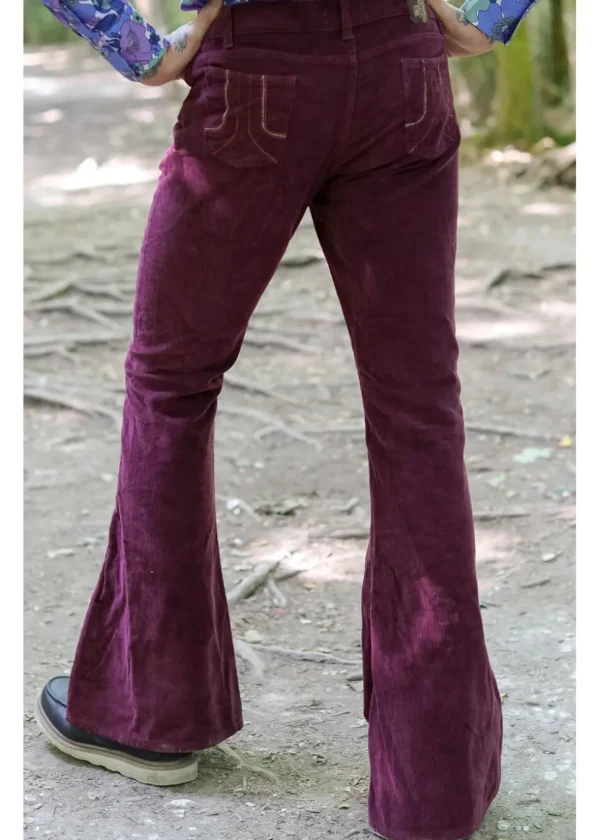 Run & Fly Mens Corduroy 70's Flare Trousers Burgundy
