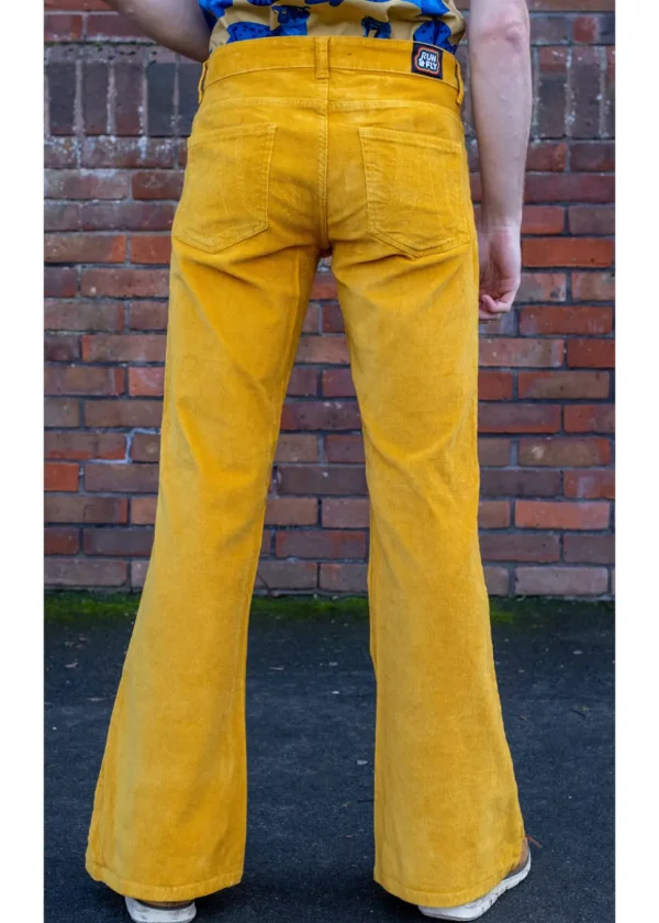 Run & Fly Mens Corduroy 70's Flare Trousers Mustard Gold